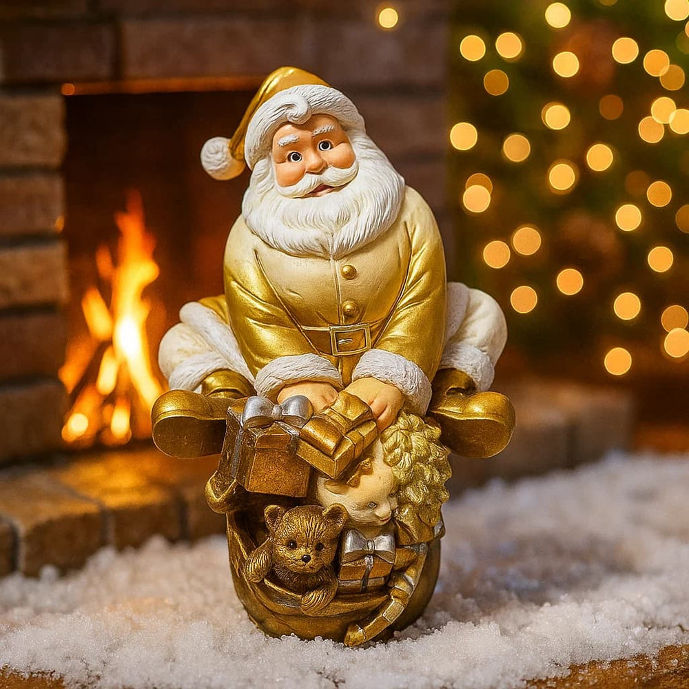 Figura decorativa de Papá Noel de 17 cm con saco dorado y regalos