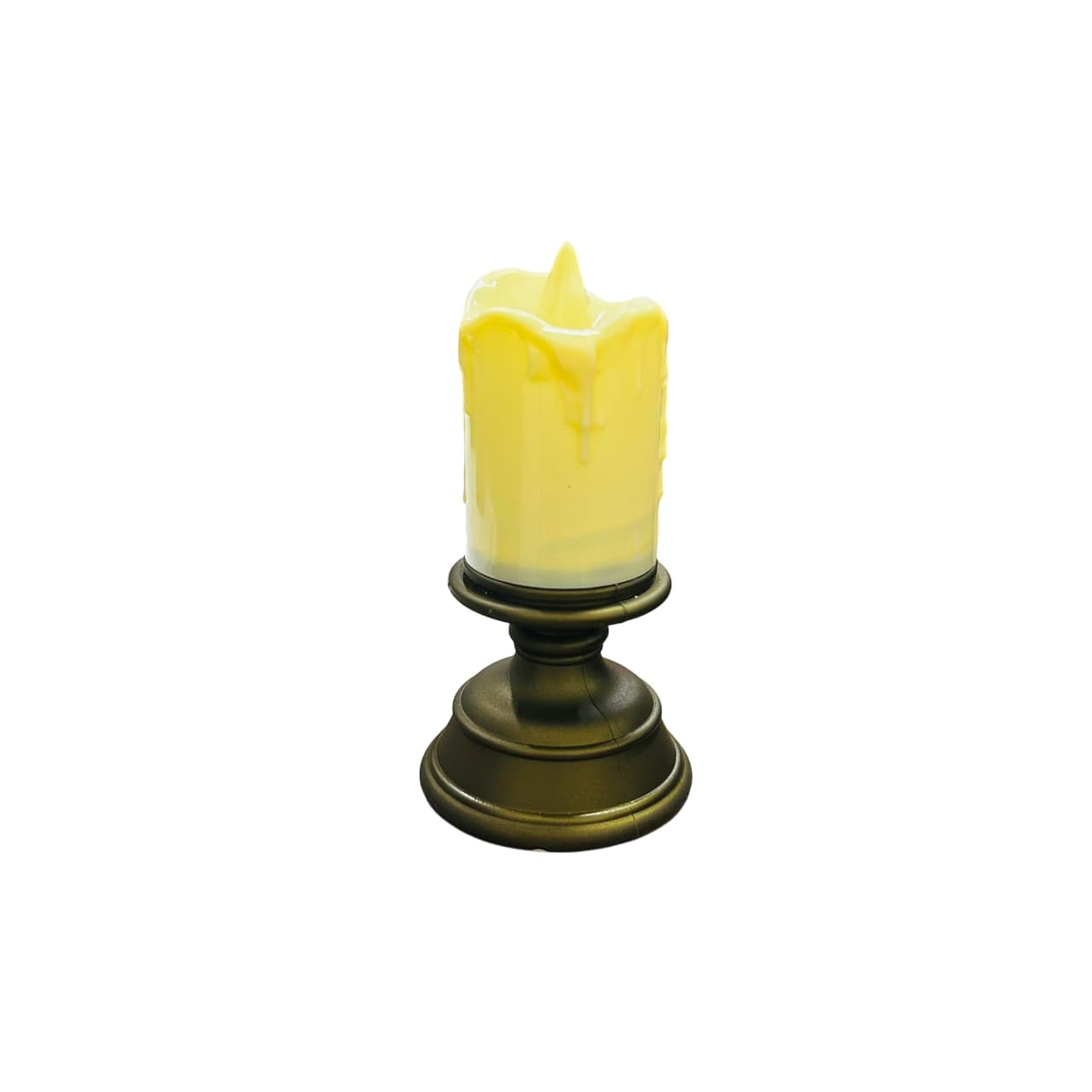 Vela decorativa blanca de 10 cm con efecto cera derretida en ambiente navideño