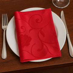 Servilleta en tela roja con diseño floral de 45x45 cm