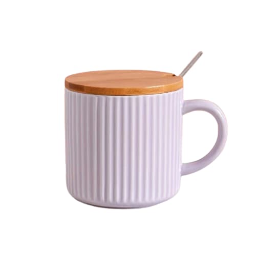 Taza acanalada con tapa y cuchara para café o té
