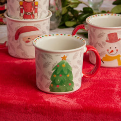 Mug de Navidad con ilustración de muñeco de nieve y asa roja
