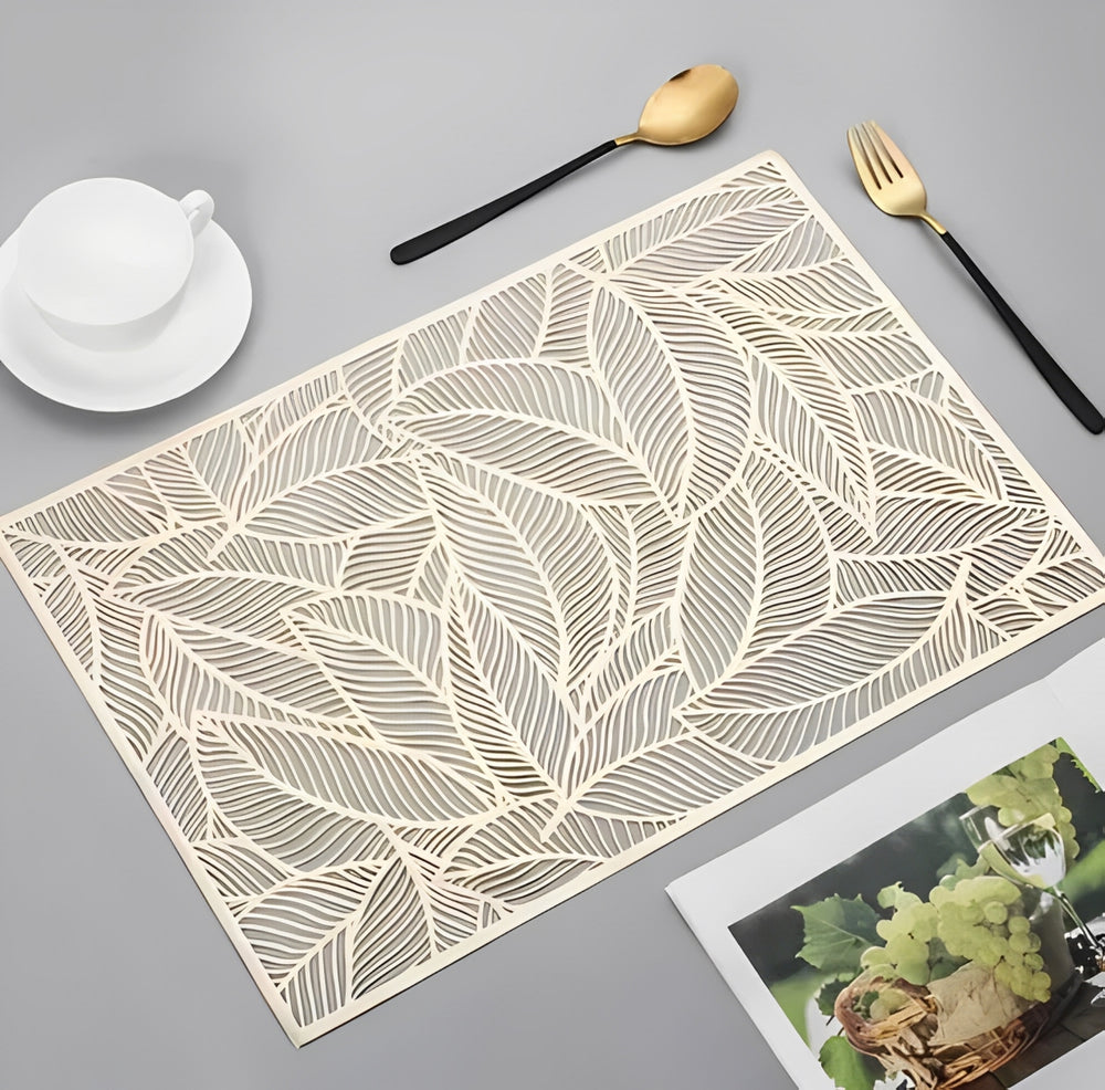 Individual rectangular PVC 30x45 cm diseño hoja grande dorado