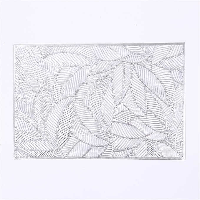 Individual para mesa moderno en PVC plateado diseño hojas