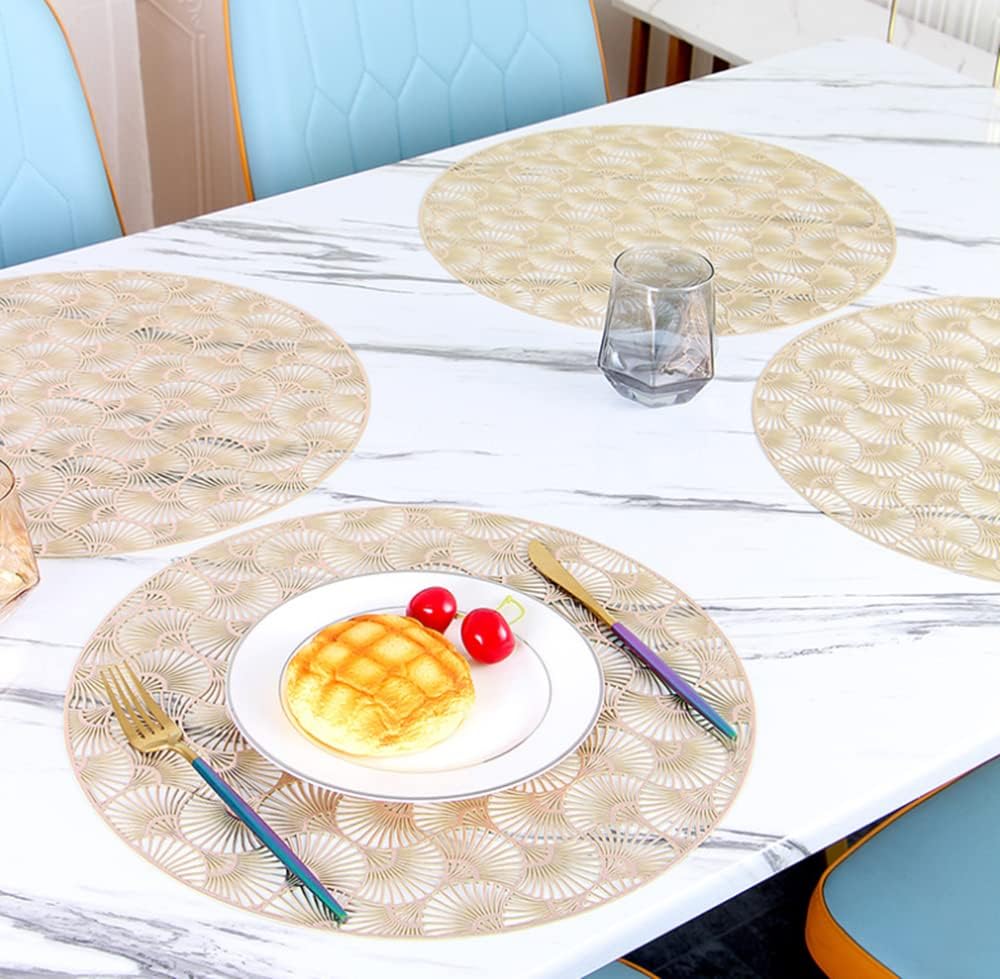 Individual de mesa circular en PVC resistente patrón abanico