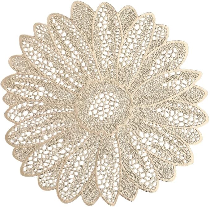 Individual elegante PVC dorado con forma de flor calada