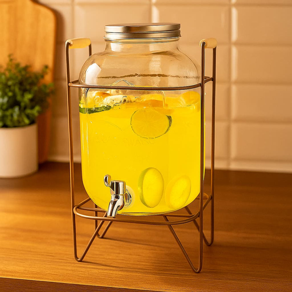 Dispensador de líquidos 4 L en vidrio con base metálica – Lala Home Colombia