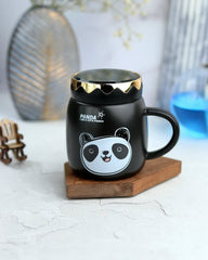Vaso Mug 420ml En Cerámica Con Tapa Diseño Panda