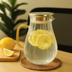 Jarra 1800ml Con Tapa Acero Inoxidable Diseño  Lineas  Con Oreja Naranja