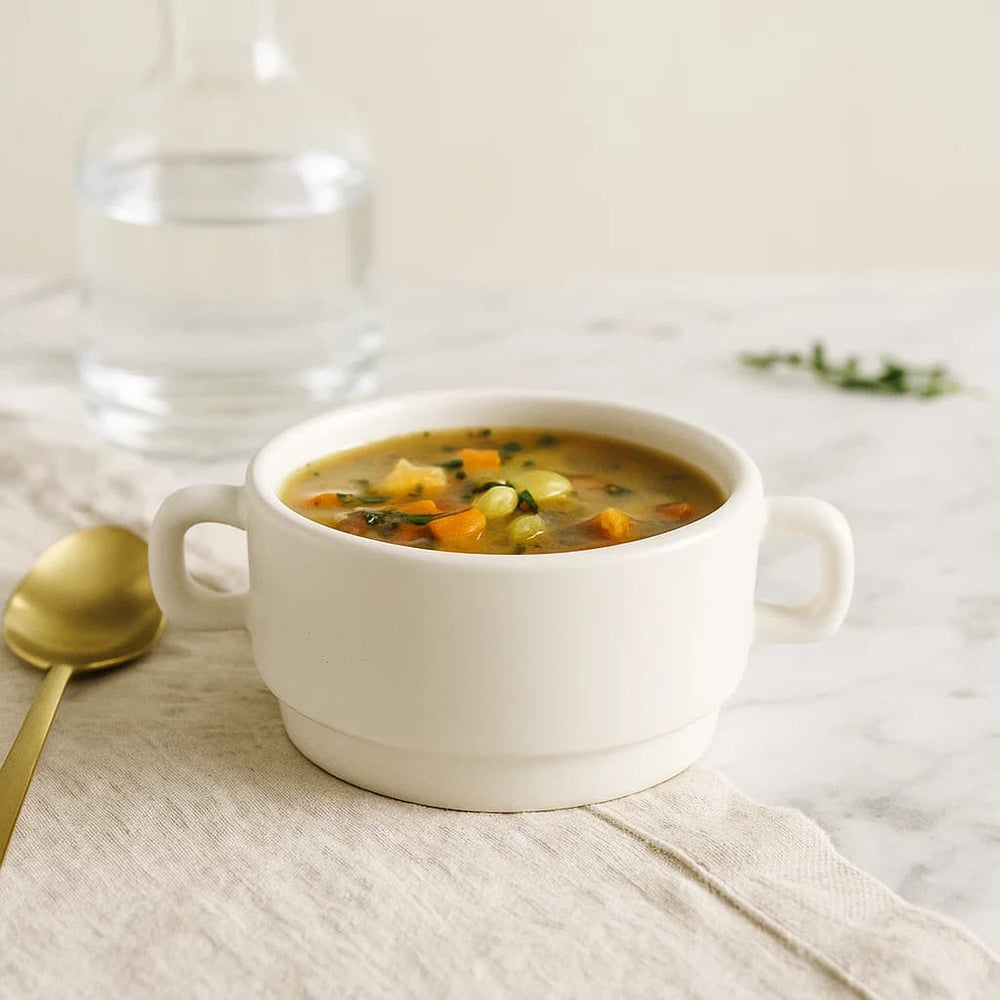 Taza blanca de cerámica 300 cc con dos orejas