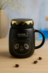 Vaso Mug 420ml En Cerámica Con Tapa Diseño Panda