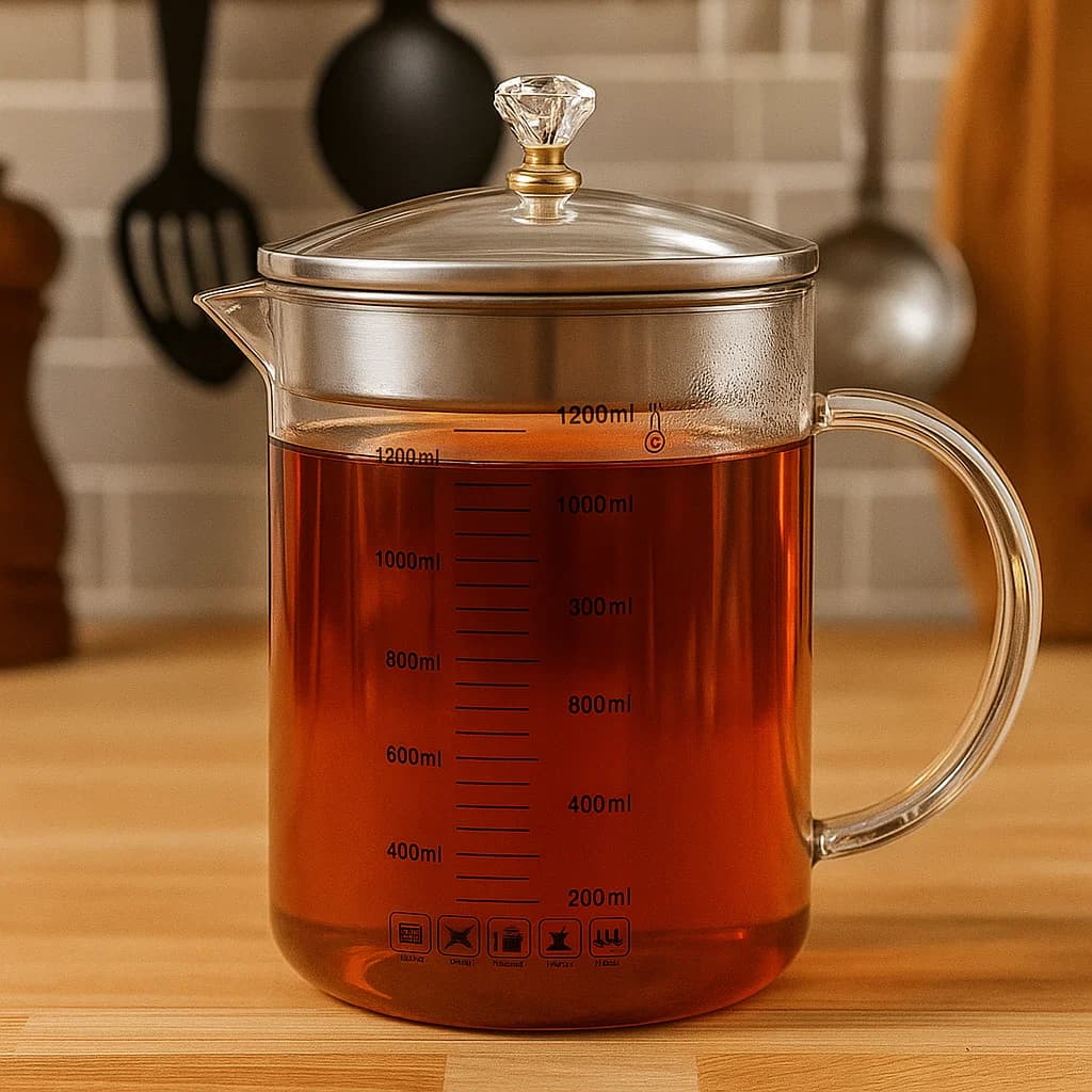 Jarra infusora de vidrio borosilicato 1200 ml con tapa metálica e infusor integrado