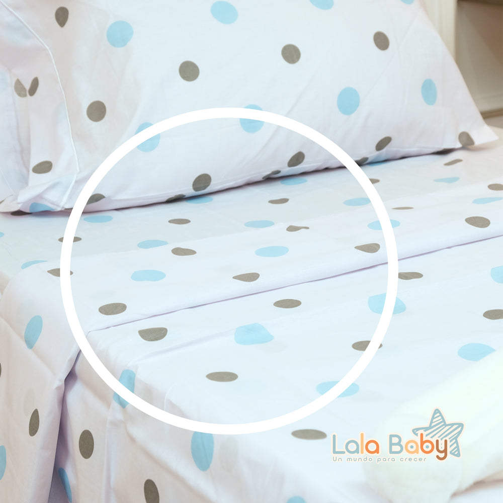 Juego De Sabanas Infantil 1.20 Mt Estampada Círculos Azul Y Gris