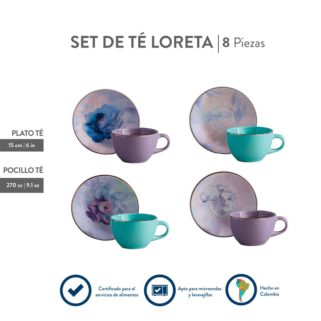 Set De Té 4 Puestos 8 Piezas 249.6ml Loreta