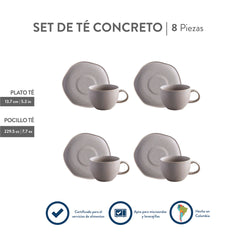 Set De Té 4 Puestos 8 Piezas Concreto De Corona