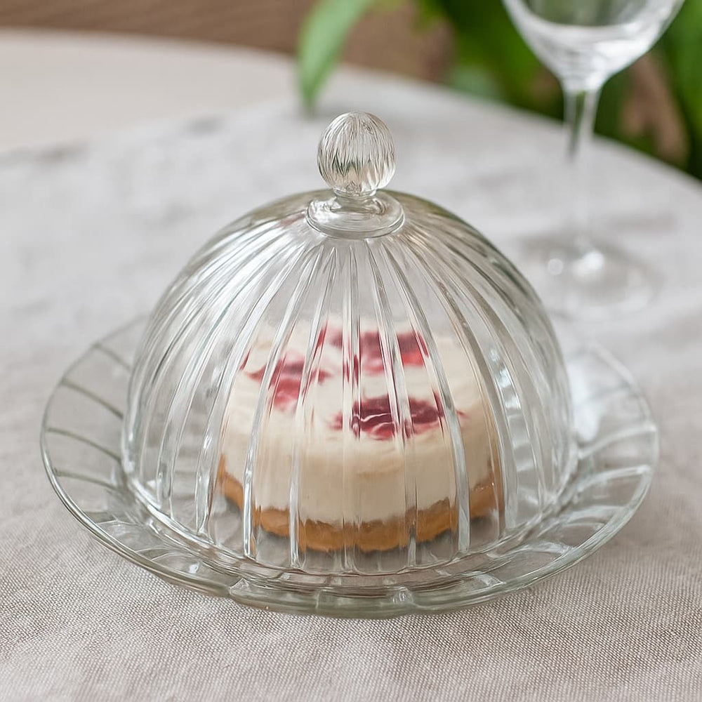 Plato Con Tapa De Postre Diseño Líneas En Vidrio | Lala Home Colombia