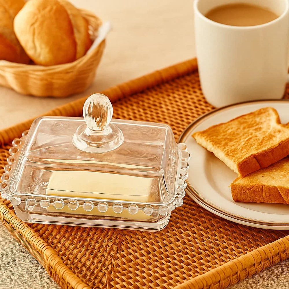 Mantequillera En Cristal 200ml Diseño Borde Burbuja