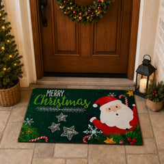 Tapete navideño 50×80 cm verde con Santa Claus y mensaje Merry Christmas
