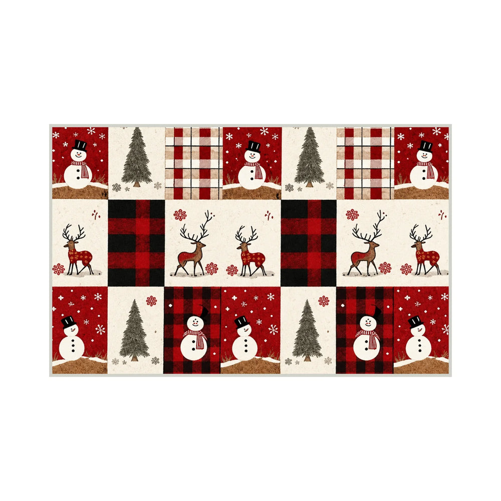 Tapete rectangular navideño con renos árboles y copos de nieve