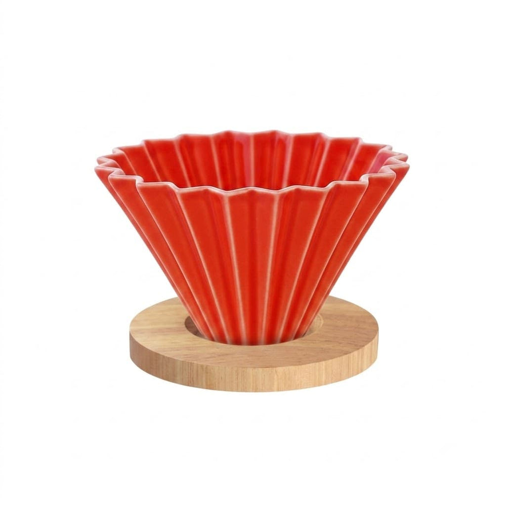 Filtro cerámico pour over con soporte circular de bambú