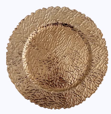Plato base dorado de melamina con textura en relieve 33 cm
