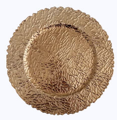 Plato base dorado de melamina con textura en relieve 33 cm
