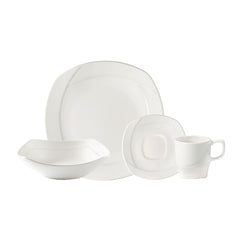 vajilla cuadrada luciana corona de 16 piezas blanca