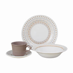 Vajilla Dapne Corona 16 piezas con diseño geométrico en tonos beige
