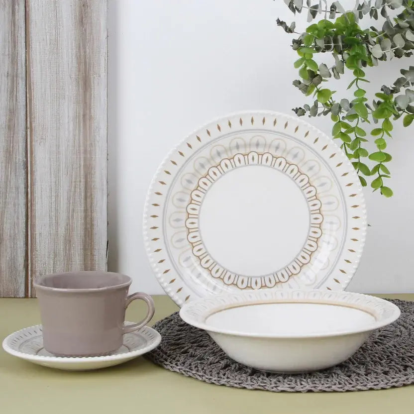 Vajilla Dapne Corona 16 piezas con diseño geométrico en tonos beige