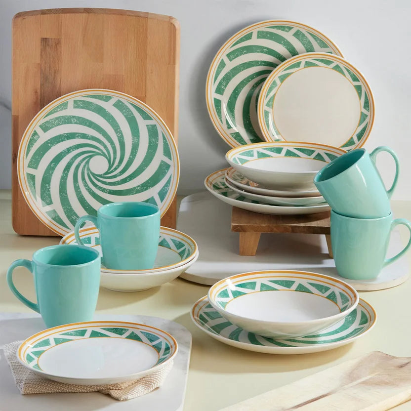 Vajilla Aquamarine Corona de 16 piezas con diseño verde agua