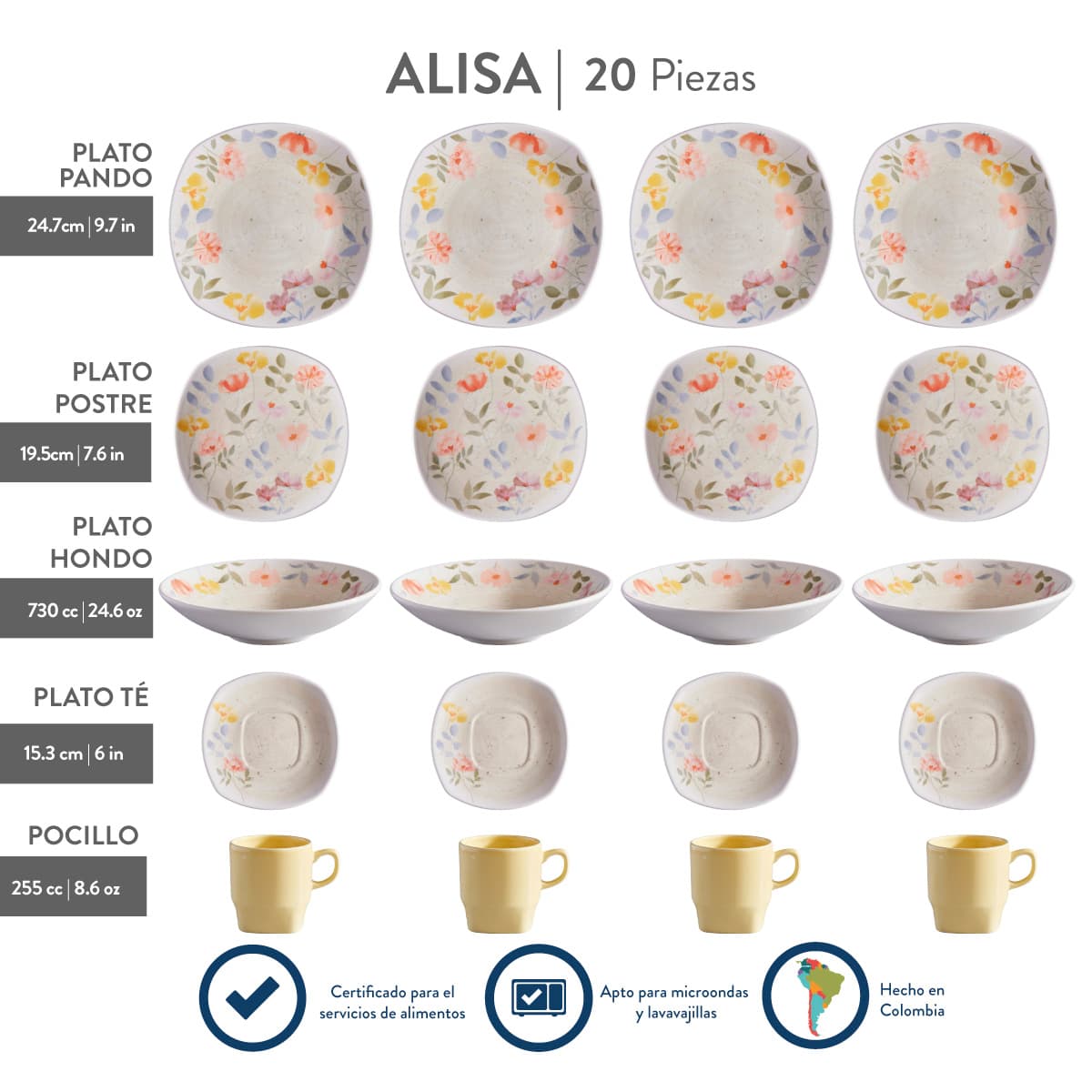 Vajilla Corona Alisa 20 piezas estilo natural y moderno