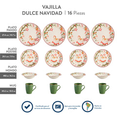Juego completo de vajilla Corona Dulce Navidad en tonos festivos