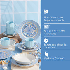 Vista frontal vajilla Azura completa con 16 piezas