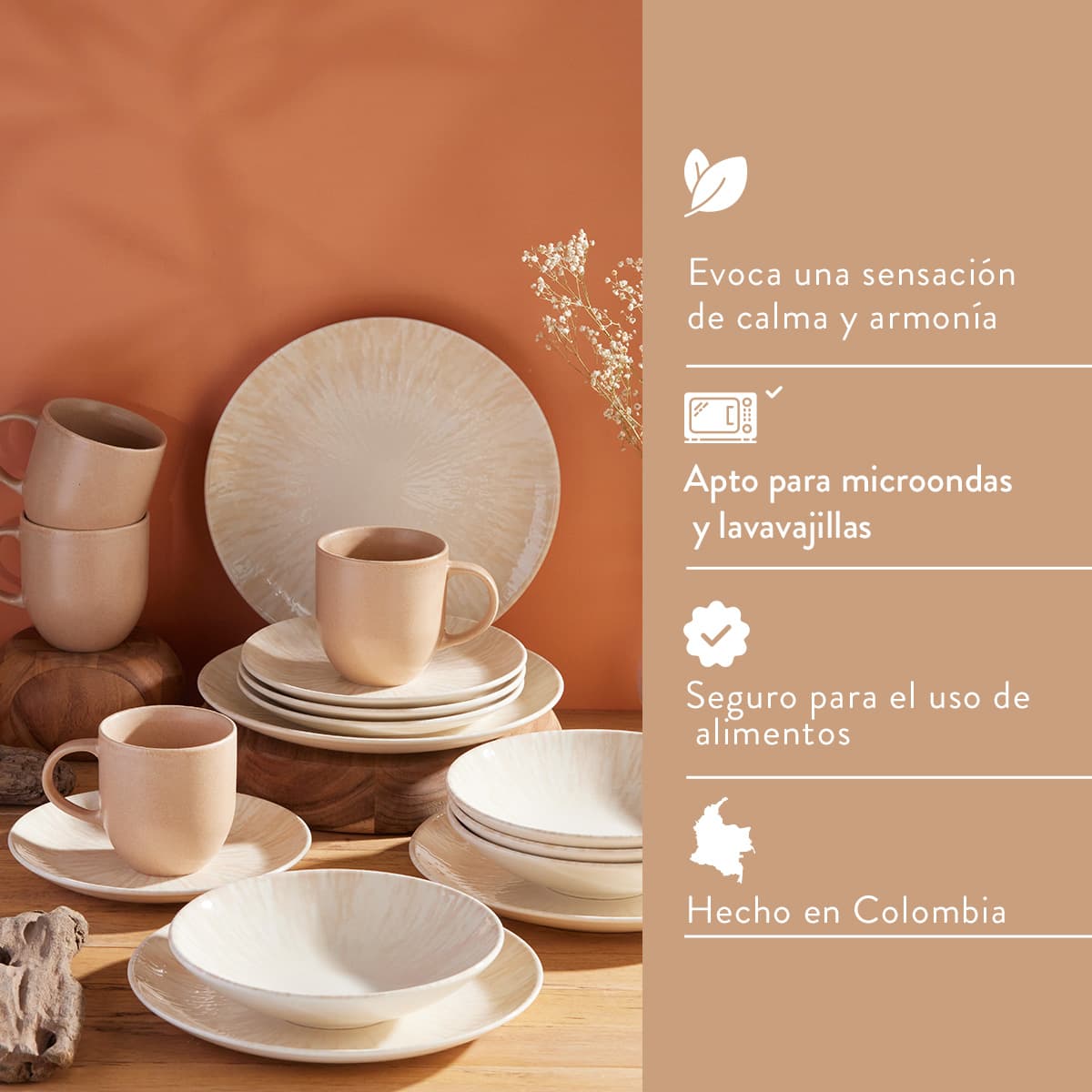 Vajilla Corona Nyssa 16 piezas en tonos pastel con textura artesanal