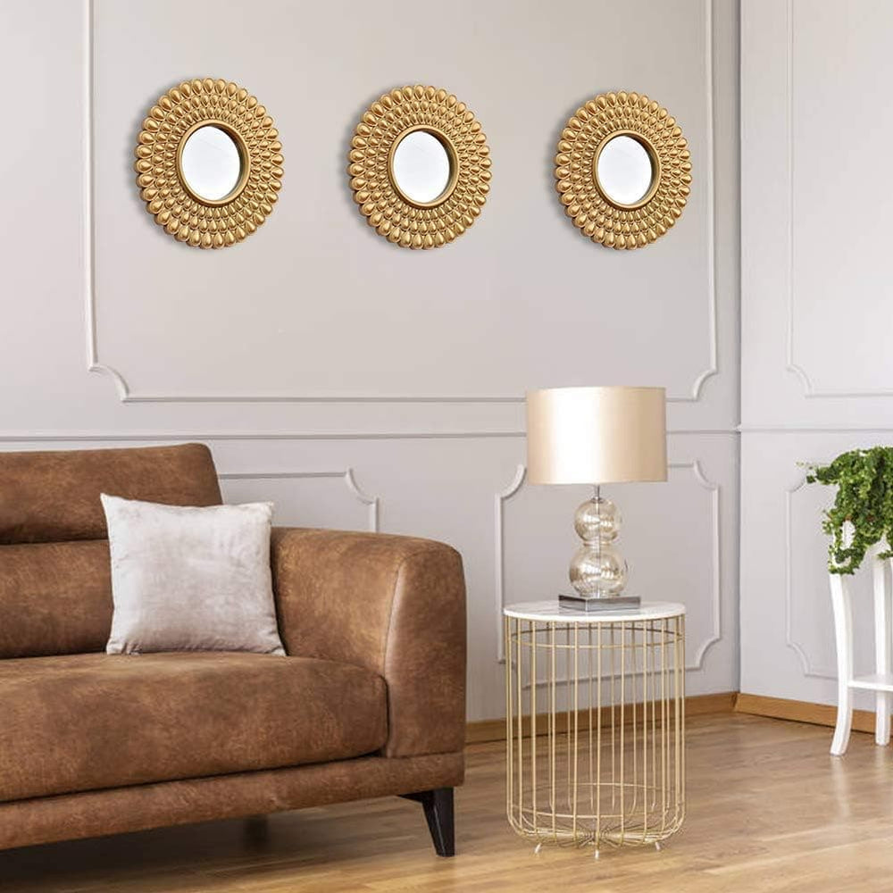 Set de 3 espejos decorativos diseño gotas dorado de 24 cm para pared