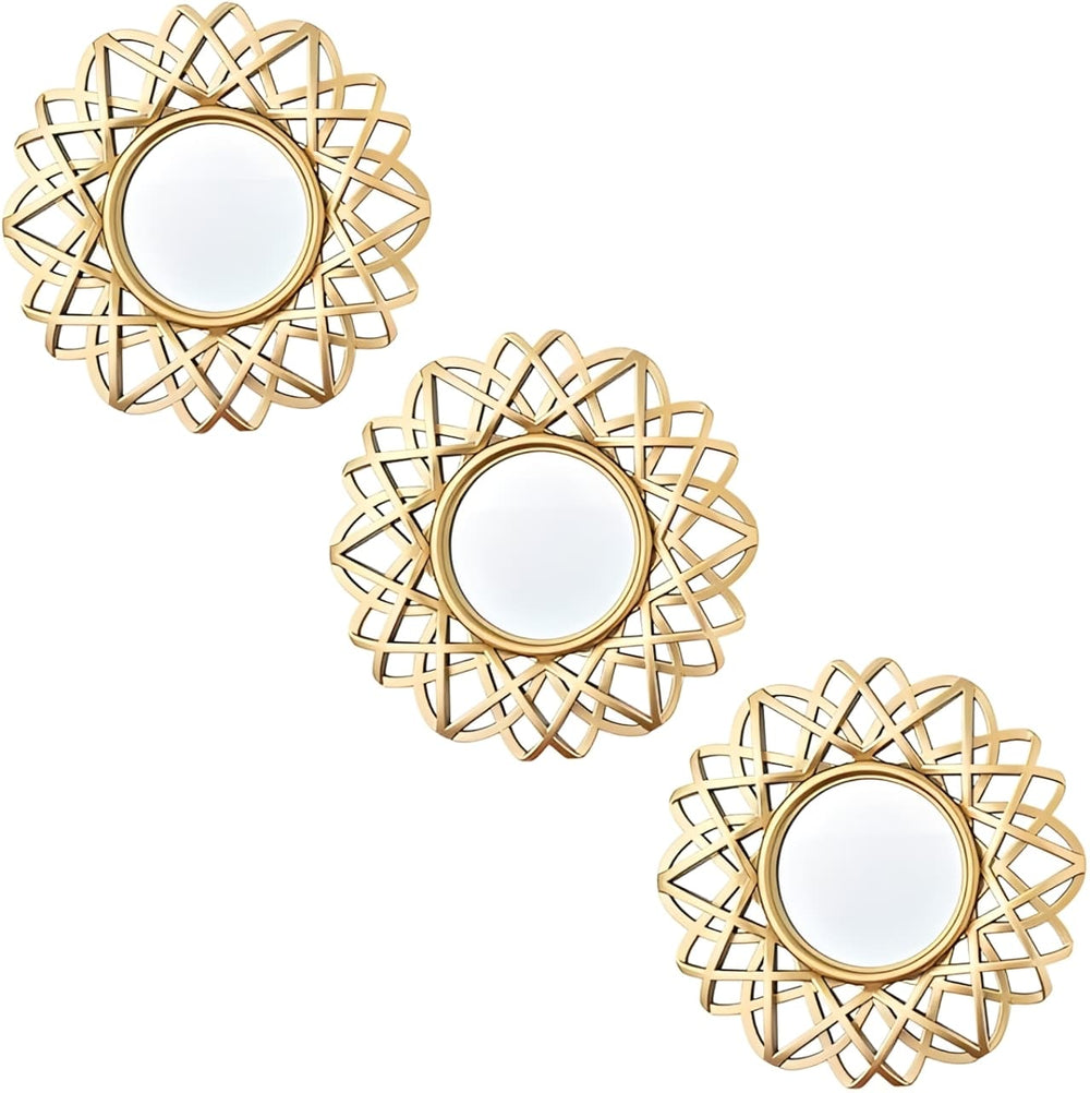 Espejos decorativos dorados diseño flor set de 3 piezas
