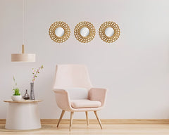 Set de 3 espejos decorativos diseño en espiral dorado de 24 cm para pared
