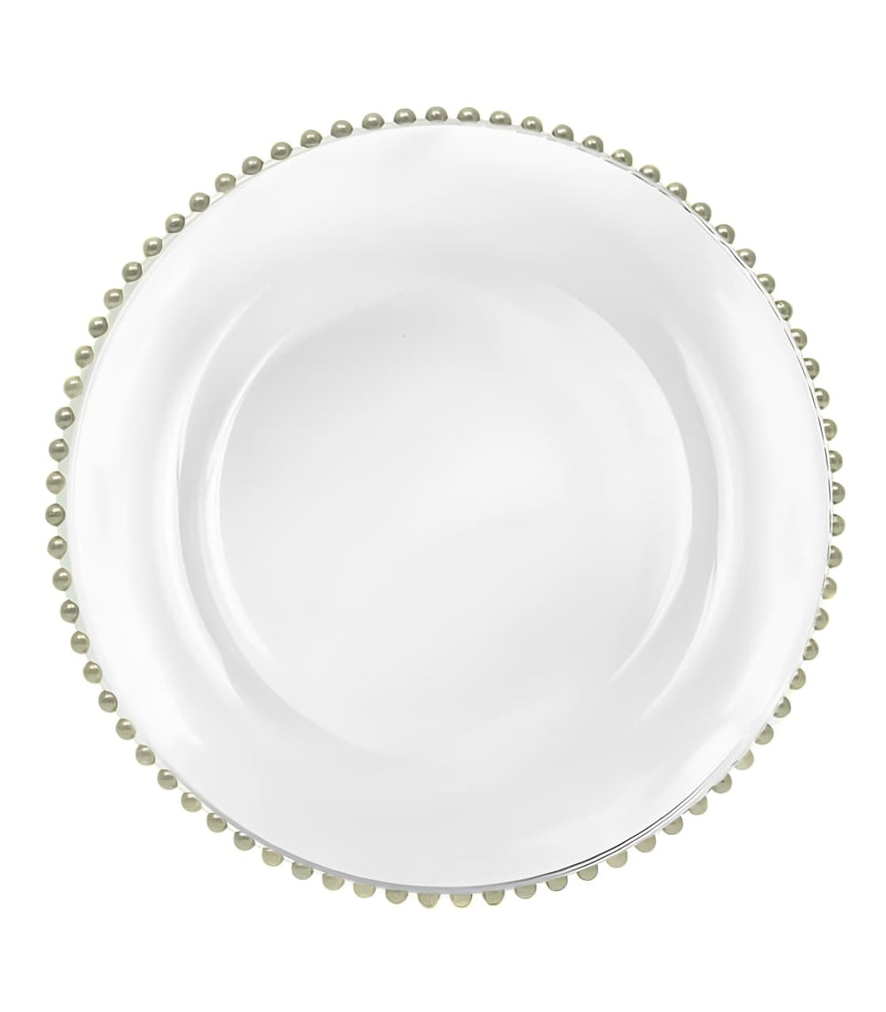 Bajo plato de melanina con borde dorado elegante
