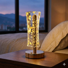 Lámpara de escritorio LED diseño manchas doradas de 22 cm con base dorada y botón táctil de 4 colores