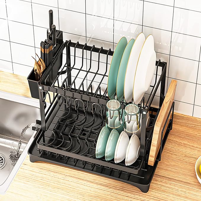 Escurridor de platos metálico negro para cocina