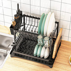 Escurridor de platos metálico negro para cocina