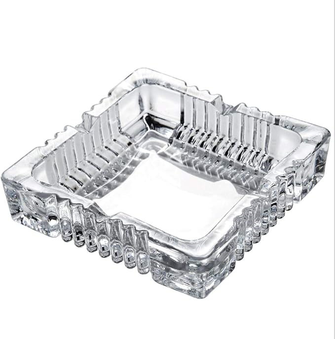 Cenicero de vidrio elegante con relieve geométrico