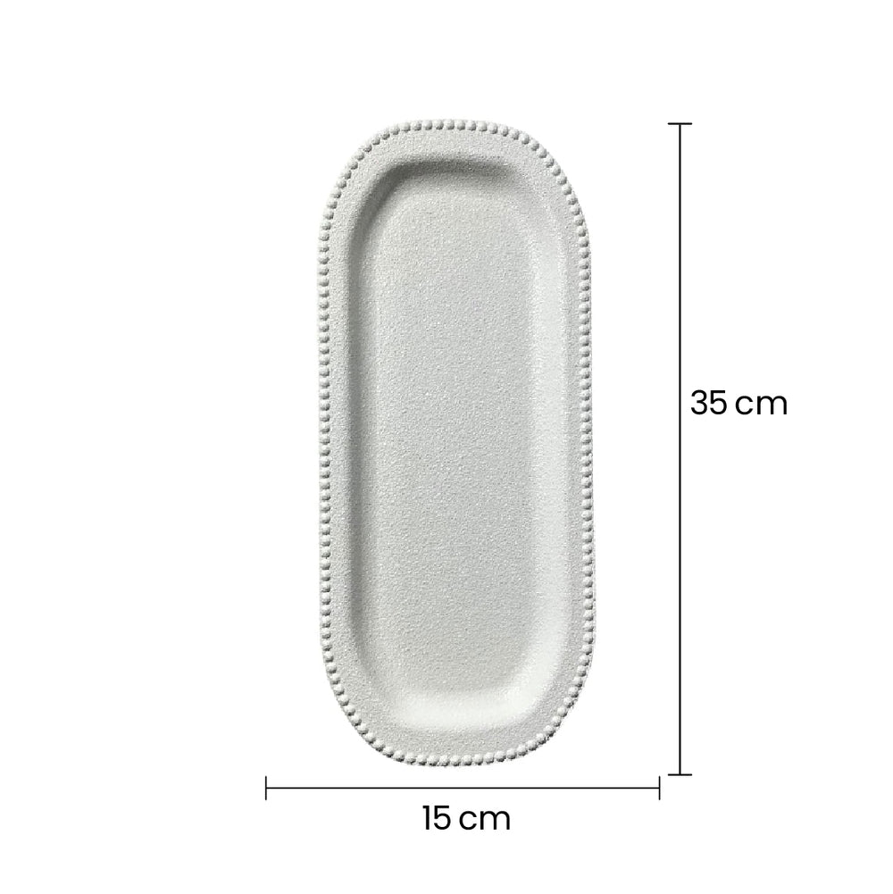 Bandeja Decorativa Blanca 15x35cm Con Borde Texturizado medidas 