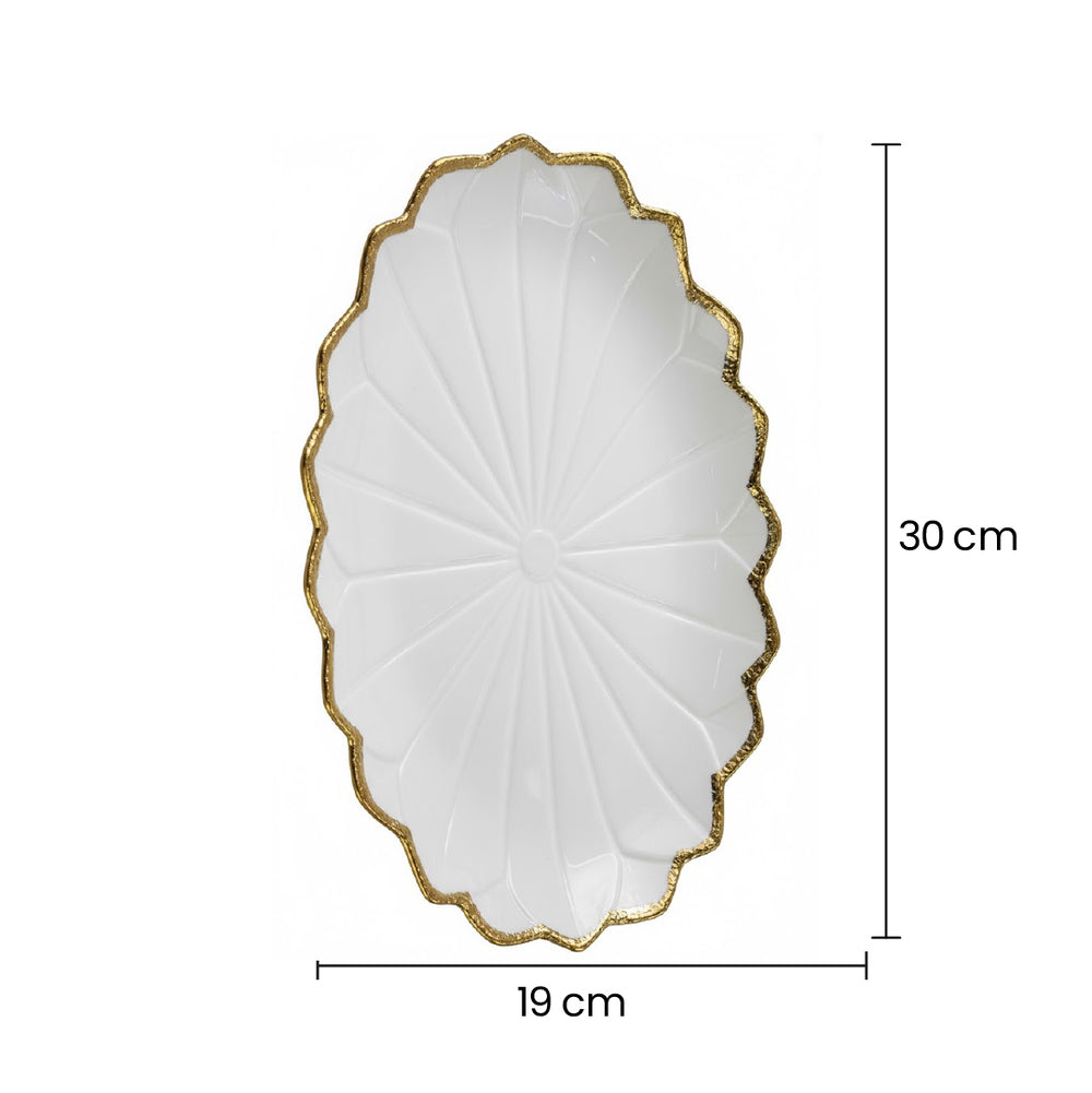 Bandeja Decorativa Con Forma De Flor y Borde Dorado MEDIDAS grande