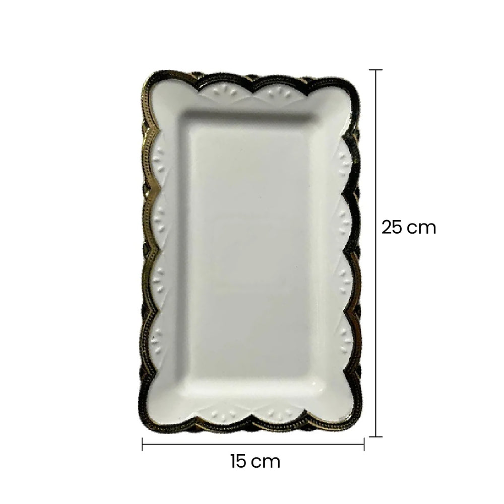 Bandeja Decorativa Blanca Con Borde Dorado Ondulado medidas grande