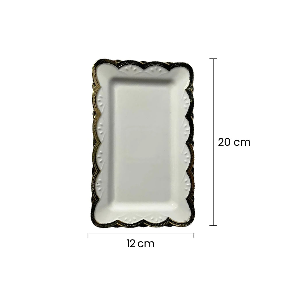 Bandeja Decorativa Blanca Con Borde Dorado Ondulado medidas pequeño