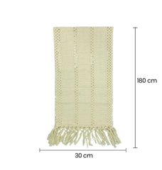 Camino De Mesa Tejido Abierto Con Flecos Beige medidas grande