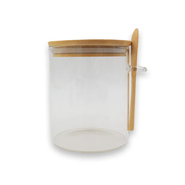 Recipiente de vidrio 850 ml con tapa de bambú y cuchara