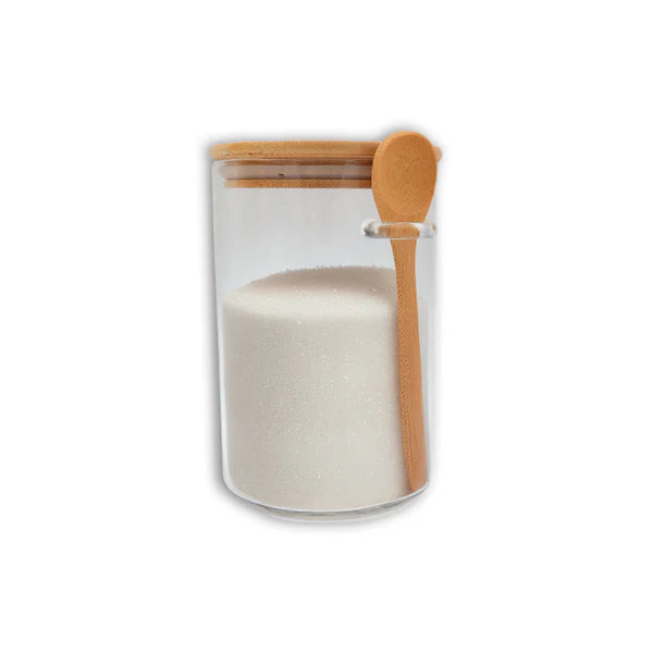 Recipiente de vidrio 1000 ml con tapa de bambú y cuchara