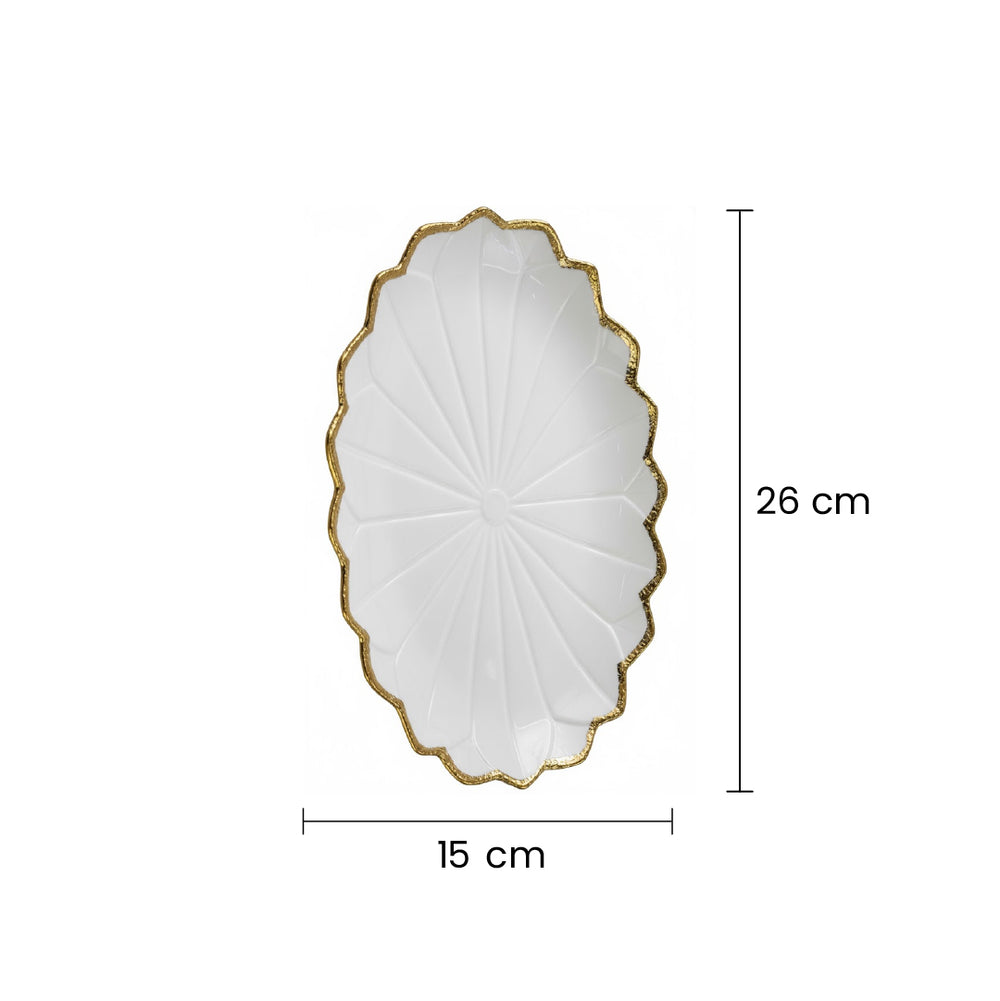 Bandeja Decorativa Con Forma De Flor y Borde Dorado MEDIDAS pequeña