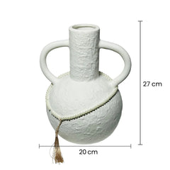 Florero De Cerámica Tipo Jarra Blanco Detalle De Perlas medidas